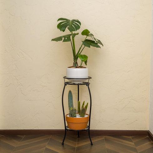 2 FaithLand Plant Stand, Metal Planter Holder Indoor Outdoor, Tier Round Potted Supports Rack, Corner Display Shelf