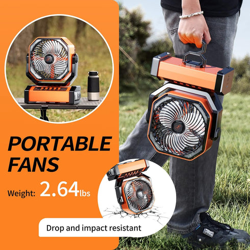 Camping LED Fan with Light, 20000mAh Rechargeable Battery, 4 Speed, Personal USB Desk Fan for Outdoor Use