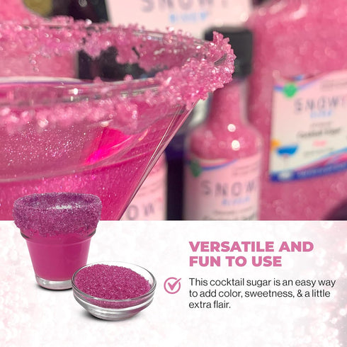 Rimmer Rimming 16oz Snowy River Pink, Cocktail & Margarita Sugar - Vibrant Color Glass Sugar with Medium Crystal