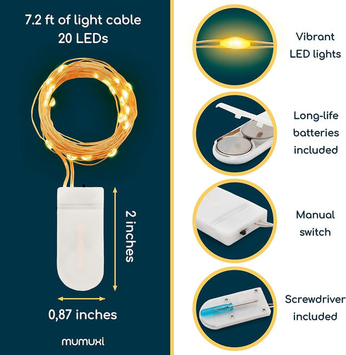 MUMUXI 24 Pack 7.2ft Fairy Lights Battery Operated String Lights, 20 Mini LEDs for Wedding Party Decorations