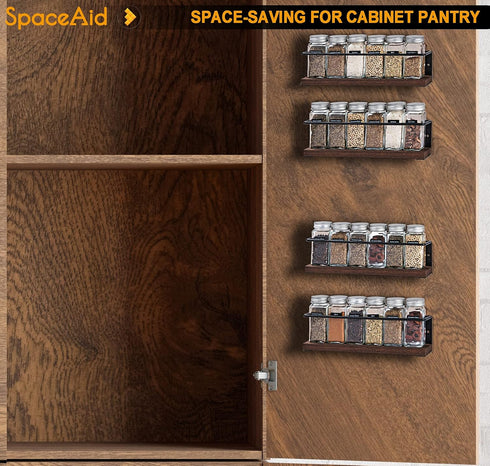 SpaceAid Spice Rack Organizer for Cabinet Door or Wall Mount, 4 Pack with 415 Spice Labels