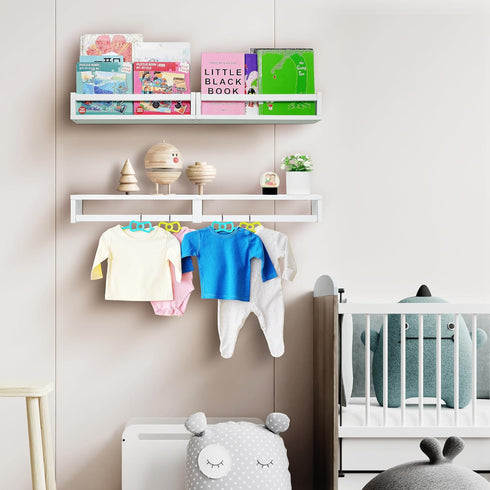 Set Ollieroo of Four Floating Book Shelves for Wall, Nursery Book Shelf for Kids Room, Bamboo Wood Hanging Bookshelf
