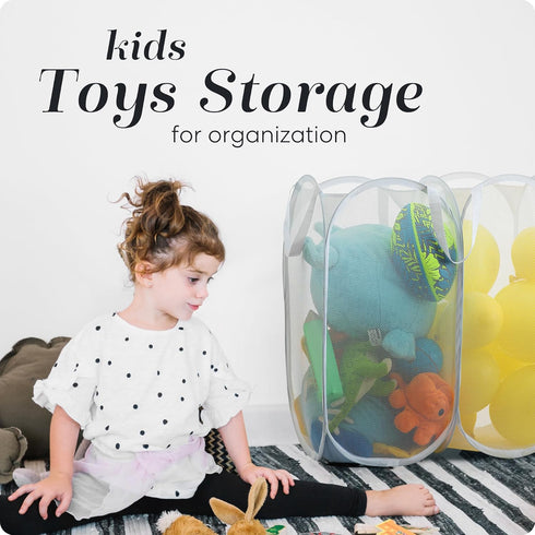 Handy Laundry Mesh Popup Hamper - White, Two Compartments, Collapsible for Easy Storage, Great for Kids Room or Travel.