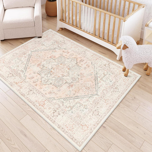 5x7 LIVEBOX Pink Area Rug - Soft Rugs for Bedroom, Non-Slip Pink Rugs for Bedroom Girls, Vintage Washable Cute