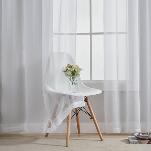 Home Brilliant White Sheer Curtains, 63 Inch Length Rod Pocket Drape, 54" Width x 63" Length, 2 Panels