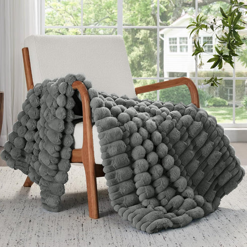Cozy 50x60 inch, BEDELITE Faux Fur Grey Throw Blanket for Couch - Super Soft & Plush Striped Blanket for Sofa and Room