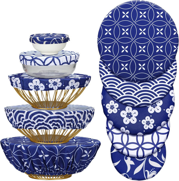Patelai 10 Pieces Reusable Bowl Covers in 5 Sizes, Stretch Cloth Fabric Elastic Food Storage Covers