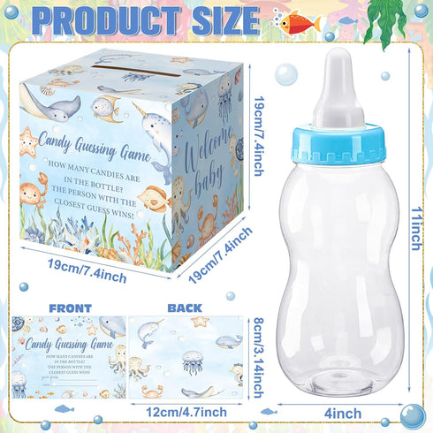 52 Sets Glenmal Pcs Under The Sea Baby Shower Games Gift Large Baby Bottle for Shower Game Guess How Many Candies