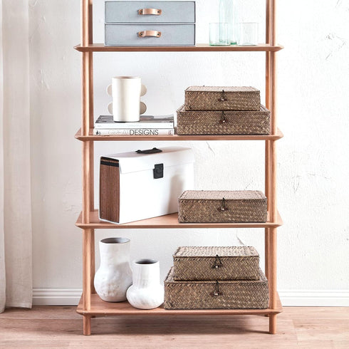 Hipiwe Flat Wicker Basket Bins with Lid - Set of 3 Handwoven Seagrass Storage Baskets, Multipurpose Home Organizer Bins