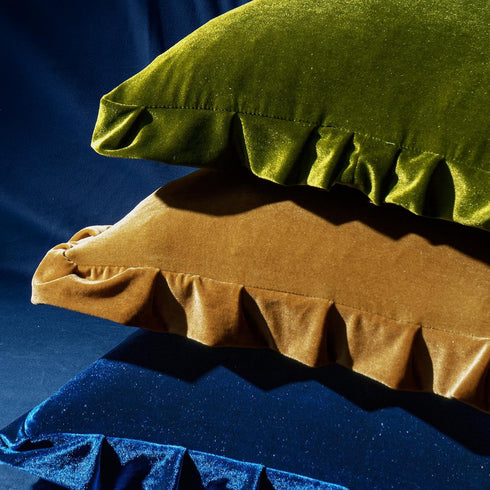 Pack 2 20x20 Inch MIULEE Velvet Ruffle Throw Pillow Covers Soft Luxurious Olive Green of Square Cushions Vintage Gothic