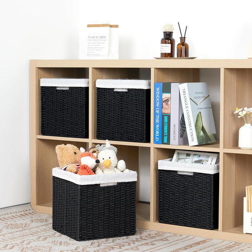 DULLEMELO Wicker Storage Baskets 11x11 Cube Bins for Organizing - Set of 2 Waterproof Woven Storage Cube