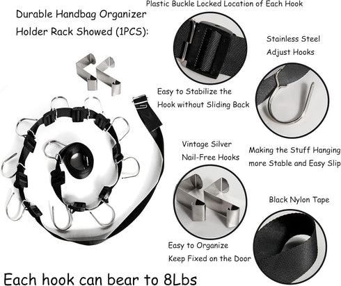 IZUS Bag Organizer Holder, 2 Pcs Purse Hanger with 20 Hooks for Closet and Door