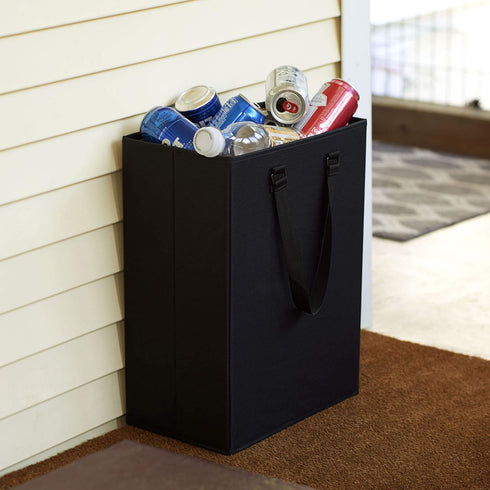 Household Essentials 600D The Recycler Bag, Compact Recycling Center, Polyester with Durable Chipboard Sides, Black