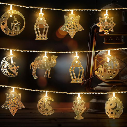 Hying Ramadan String Lights Moon Star Lantern Lights for Window Wall Decorations, 5.4Ft