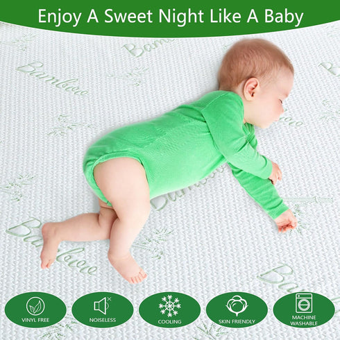 6-16 inches GOONIK Twin Size Mattress Protector, Breathable Bamboo Viscose Waterproof Twin Mattress Pad Cover with Deep