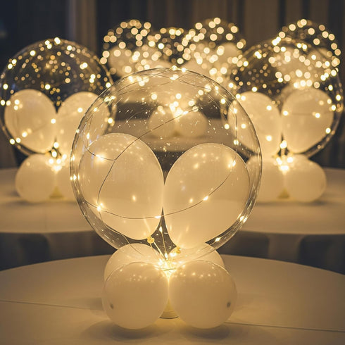 Lightsfever Warm White LED Balloons with Batteries - Clear Transparent for Helium or Air, Wedding Proposal, Birthday