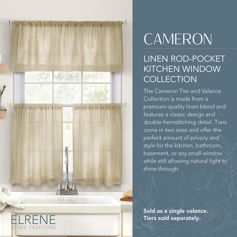 Elrene Home Fashions Cameron Linen Window Valance, 60" W x 15" L (1 Valance)