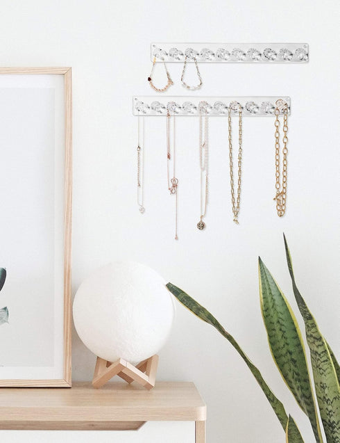 Zreal Necklace Holder, Acrylic Necklace Hanger, Wall Jewelry Organizer with 10 Jewelry Hooks in Seashell Shape (2-pack