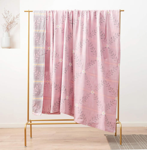 MEJU Summer 100% 2 60 80 Flower Muslin Lightweight Blanket for Bed Sofa Couch, Combed Cotton Layer Soft Warm Quick Dry