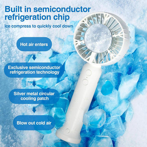 Portable Handheld Fan with Refrigeration Mode, 3 Speed Cold Wind, 3000mAh Rechargeable USB Fan, Quick Cool Down