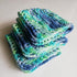 LarisaKnits set 3, Cotton colorful dishcloth reusable of Knitted absorbent bright mini towels Dark blue-light green