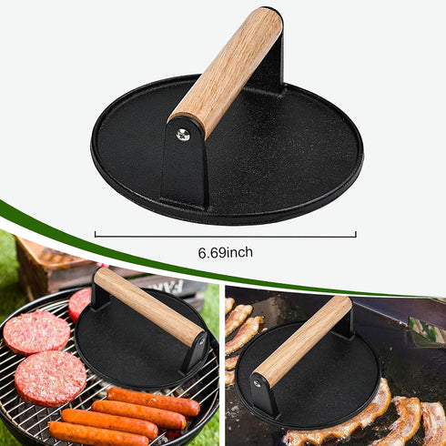 4 1 6.69" Set POLIGO Smash Burger Press Kit - in Hamburger Patty Storage Containers, Cast Iron Smash Bacon Press - Non