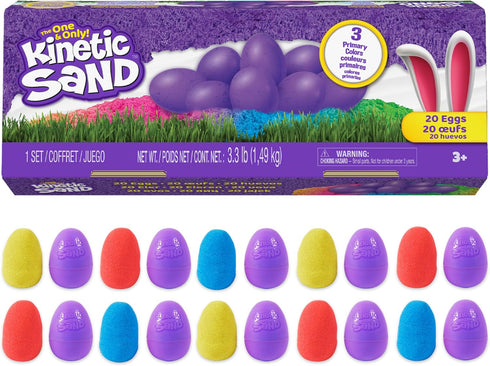 Kinetic Sand, 20-Pack Eggs with 3.3lbs Red, Yellow & Blue Play Sand