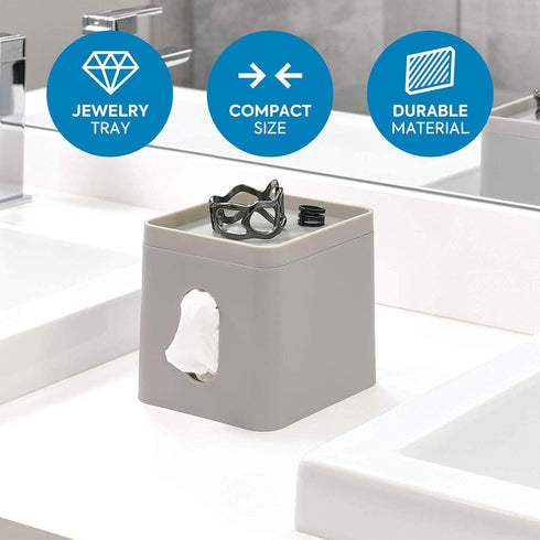 iDesign Cade Collection Facial Tissue Box Cover for Bathroom and Vanity Countertops, Matte Gray, 6.1" x 5.15" x 5.4"