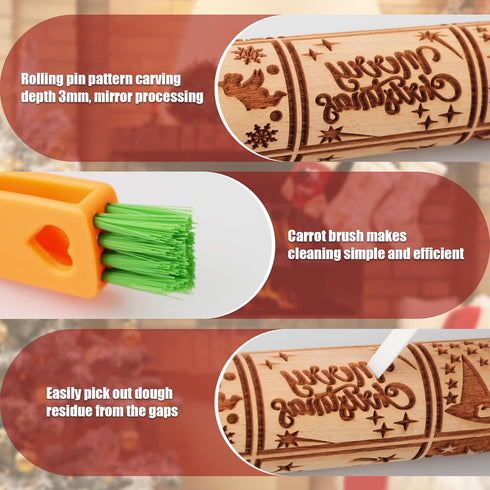 17" Premium Wood Rolling Pin with Nativity Embossed Designs, 3mm Deep Springerle Cookie Molds for Baking Gifts