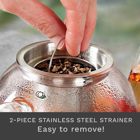 Creano Glass Teapot 34oz (1000ml) with Stainless Steel Strainer and Glass Lid