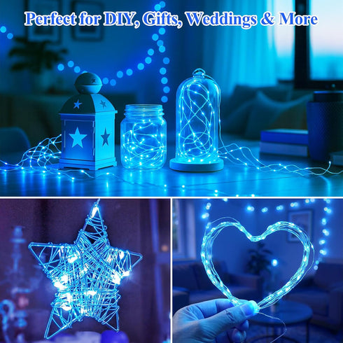 6-Pack Lights-7FT 20 Lakumu Fairy Lights Battery Operated String LED,Waterproof Silver Wire Firefly Lights for Mason