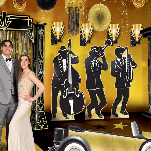 3-D 20s 4-Pack 20s, 15" Beistle Great Wall Sconces Double-Sided Art Deco Cardstock Decorations with Gold and Black