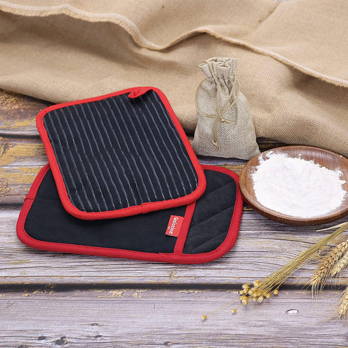Hot Pads for Kitchen - Potholders Heat Resistant, Heavy Duty Pot Holders with Pockets, Set of 2, Black