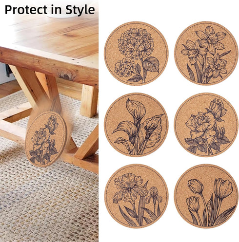 Staruby 12 Coasters for Drinks pcs Absorbent Cork Coasters with Flower Coaster for Coffee Table Housewarming Gifts