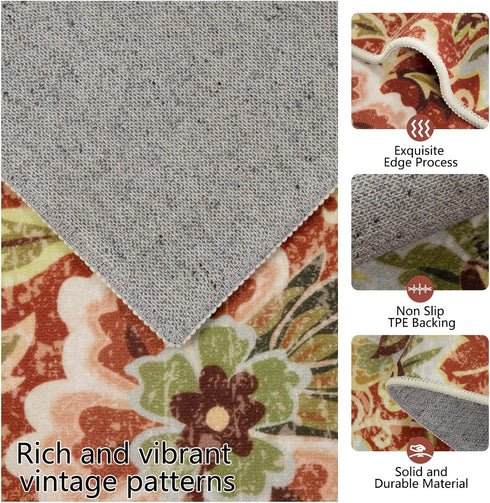 Homcomoda Kitchen Mats 3 Piece Set, Non Slip Washable Floral Kitchen Rugs for Sink, Laundry Room
