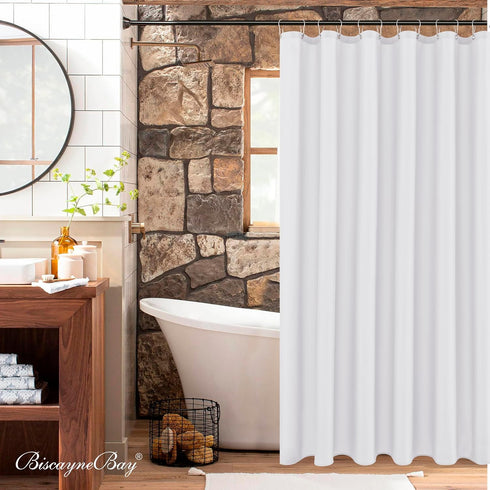 Biscaynebay Hotel Quality Fabric Shower Curtain Liners, 72" X 72", White Water Resistant with Rust Resistant Grommets