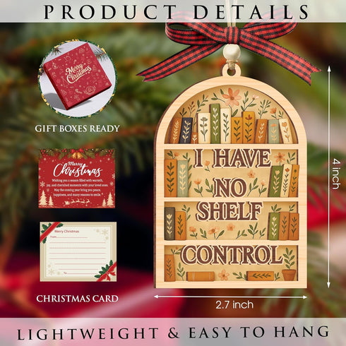 2025, I Have No Shelf Control Book Christmas Ornament Book Lovers Gifts - Book Ornaments for Christmas Tree, Book Lover