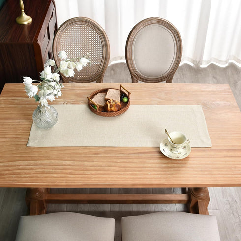 13x36 Inch NEWISHER Farmhouse Rustic Table Runner Solid Beige Rectangular Table Runners Faux Linen Table Runner