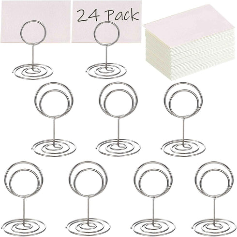 24 Pcs Premium Mini Place Card Holders with 24 Pcs Place Cards - Cute Table Number Holders for Weddings & Parties