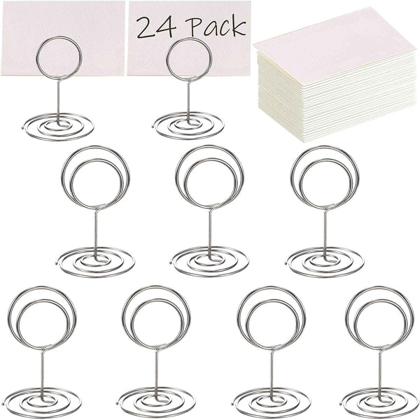 24 Pcs Premium Mini Place Card Holders with 24 Pcs Place Cards - Cute Table Number Holders for Weddings & Parties