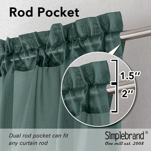 Hunter Green Sheer Curtains, 63 Inch Length 2 Panels, Solid Color Rod Pocket Window Sheer Curtain Panels for Living