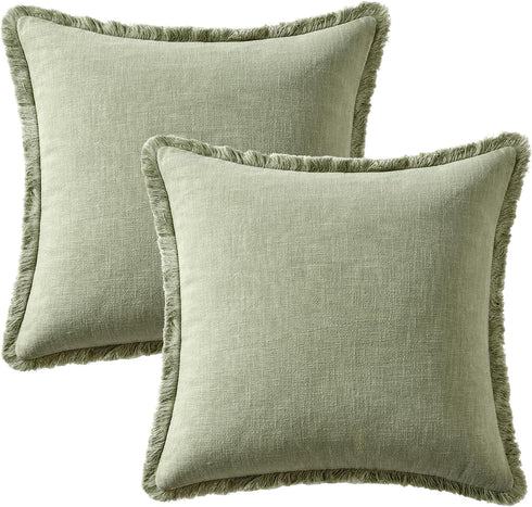Chair,18x18 Inch Set 2,Sage Woaboy Decorative Linen Fringe Throw Pillow Covers Boho Farmhouse Soft Cushion Covers