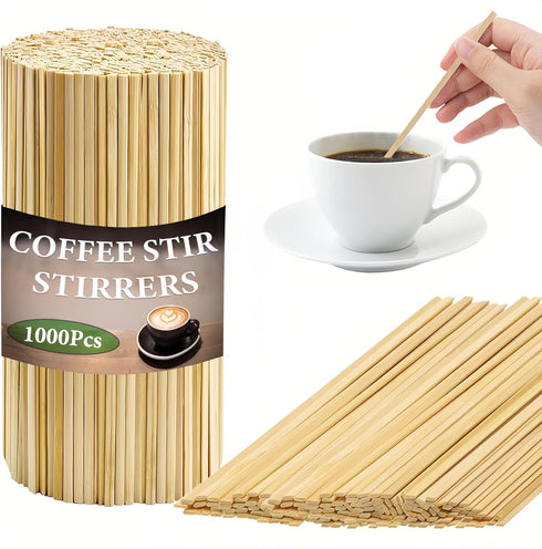 LYARCHTE 1000pcs Bamboo Coffee Stir Sticks, 5.5" Disposable Hot Drink Beverage Stirring Swizzle