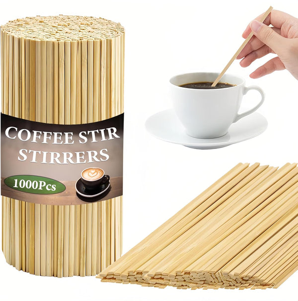 LYARCHTE 1000pcs Bamboo Coffee Stir Sticks, 5.5" Disposable Hot Drink Beverage Stirring Swizzle