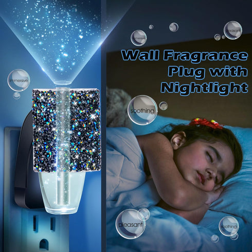Wall Fragrance Plug with Night Light, Compatible with Bath & Body Works WallFlower, Black Rhinestone