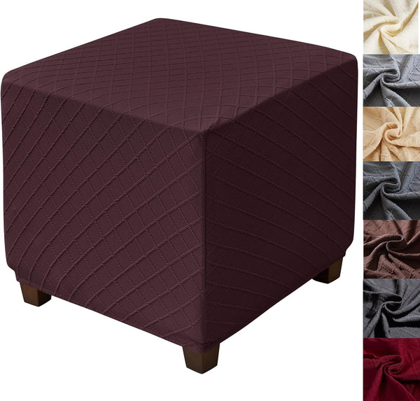ANWUCHEN Ottoman Cover-Stretch Knitted Jacquard Ottoman Cover Square-Soft Square Ottoman Covers Slipcover -Thick