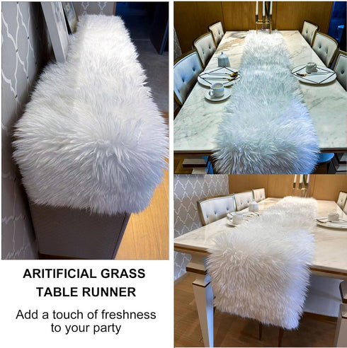Decor(11.8 59.0 Inch) Faux Fur Table Runner, White Fur Table Runner for Christmas Winter Decor, Luxury Soft Table