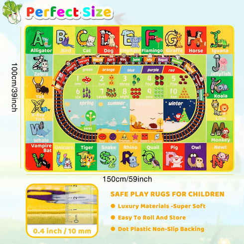 Mfmiudole 59"39.4" ABC Kids Rug for Playroom Baby Play Mat Alphabet Rug Animal Number Shape Classroom Rug Kids Playroom