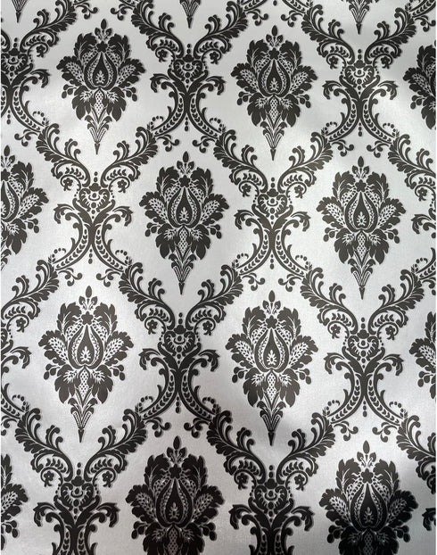 Yifely Retro Black Damask Furniture Paper Self-Adhesive Shelf Liner, Light Grey Table Decor Sticker