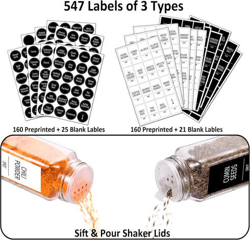 48 4 Oz 547 3 Churboro Spice Jars with Labels- Spice Jars with Bamboo Lids - Glass Spice Containers with Shaker Lids